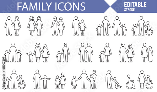 Family Group Icons for Siblings, Parents, and Children Relationships