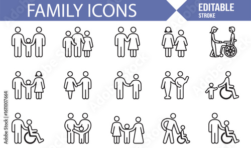 Icon Set for Family Relationships, Parents, and Siblings