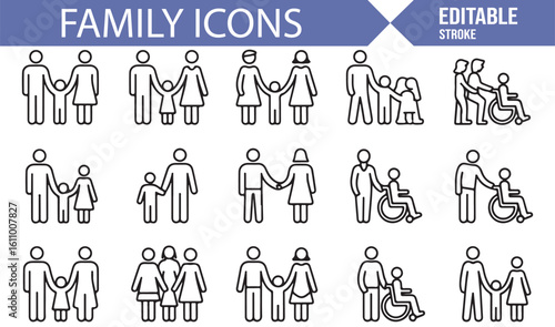 Icons of Parents, Children, and Family for Relationship and Bond Representation