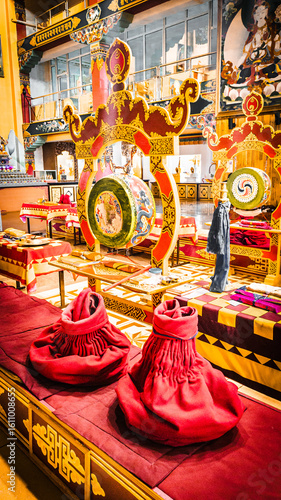 The interior inside a Buddhist temple with an altar 
