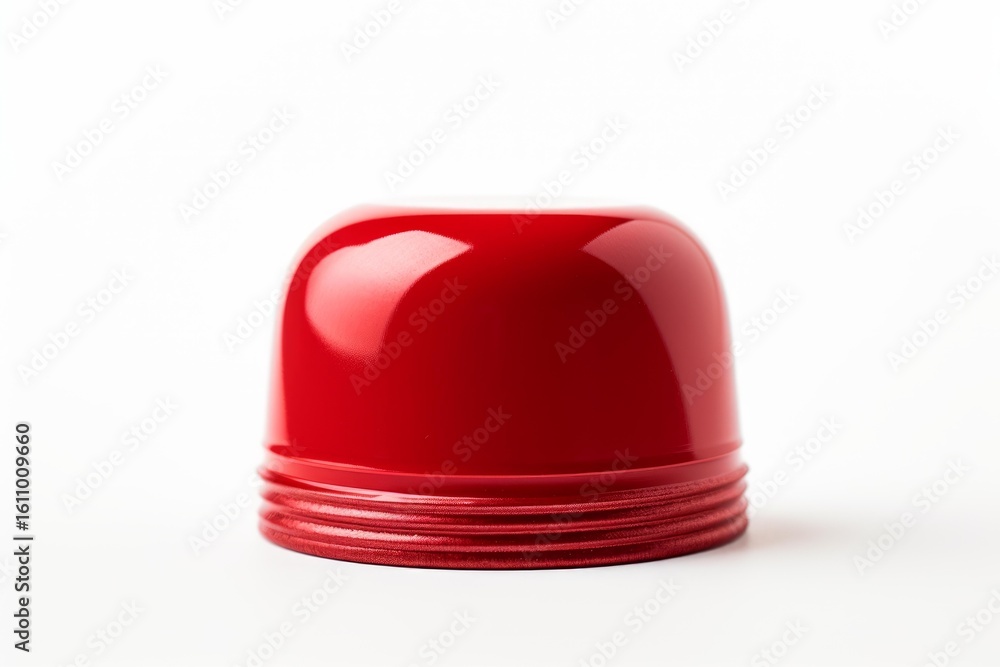 Fototapeta premium Studio shot of a red plastic container lid, showcasing its glossy finish and grooved edge