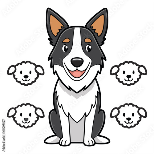 Farm dog border collie herding sheep dynamic.