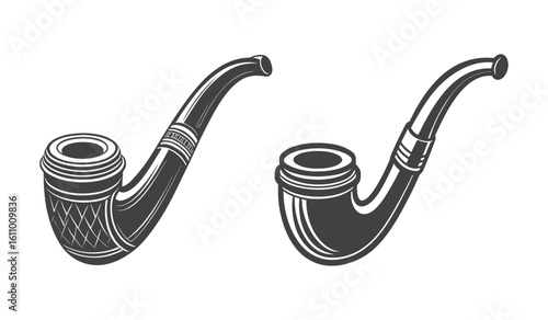 Two classic smoking pipes depicted in a detailed silhouette style isolated on white background