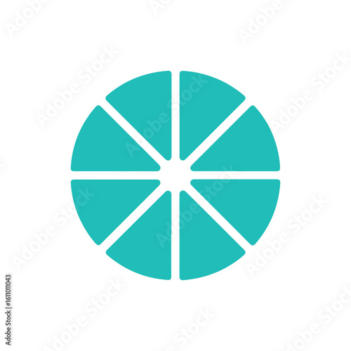 Teal circle divided into eight equal sections with white background for design