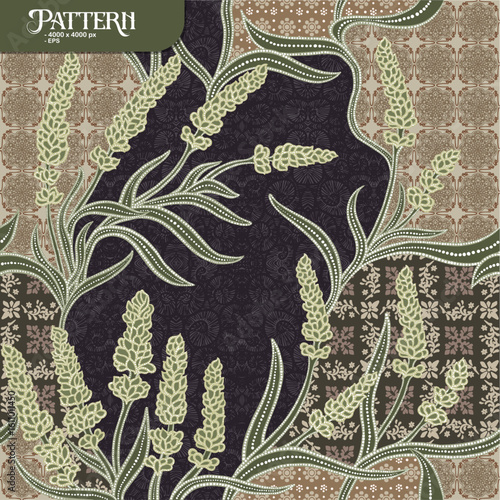lavender flower batik pattern vector design