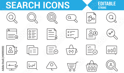 Set of Search Icons for Business, Document Search, and Exploration