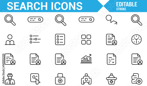 File Search, Document Lookup, and Magnifying Glass Icons Set