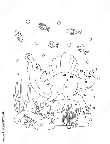Spinosaurus (Solved) Connect the Dots Activity Page for Kids – Fun Dot to Dot Dinosaur Puzzle