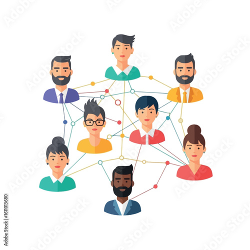 A network of diverse people connected by lines, representing a social connection or professional collaboration.