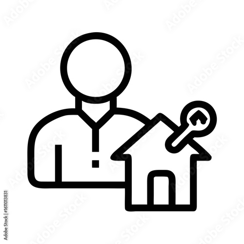 Real estate agent with house key silhouette design for property transactions and home ownership