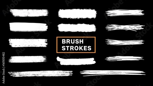 Set of motion, thick lines drawn with a brush with a transparent alpha channel, 13 patterns included