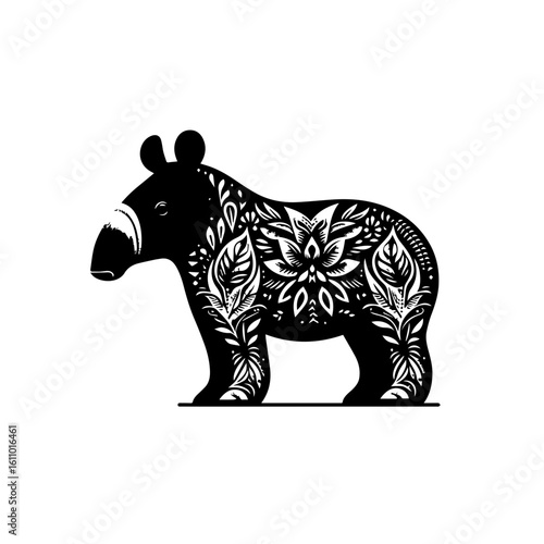 Stylized tapir with ornate tribal patterns
