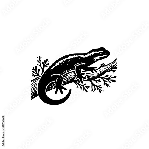 A lizard clings to a branch in this illustration