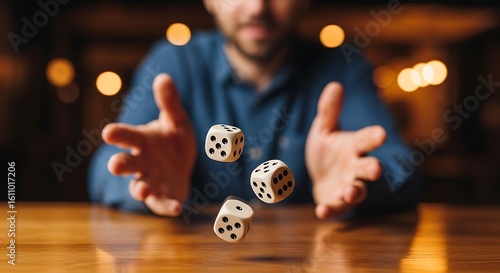 Man throwing dice in air gambling luck