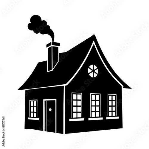 Silhouette of a house with smoke coming out of the chimney on top