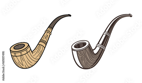 Two distinct smoking pipes with detailed textures and classic shapes isolated on white background