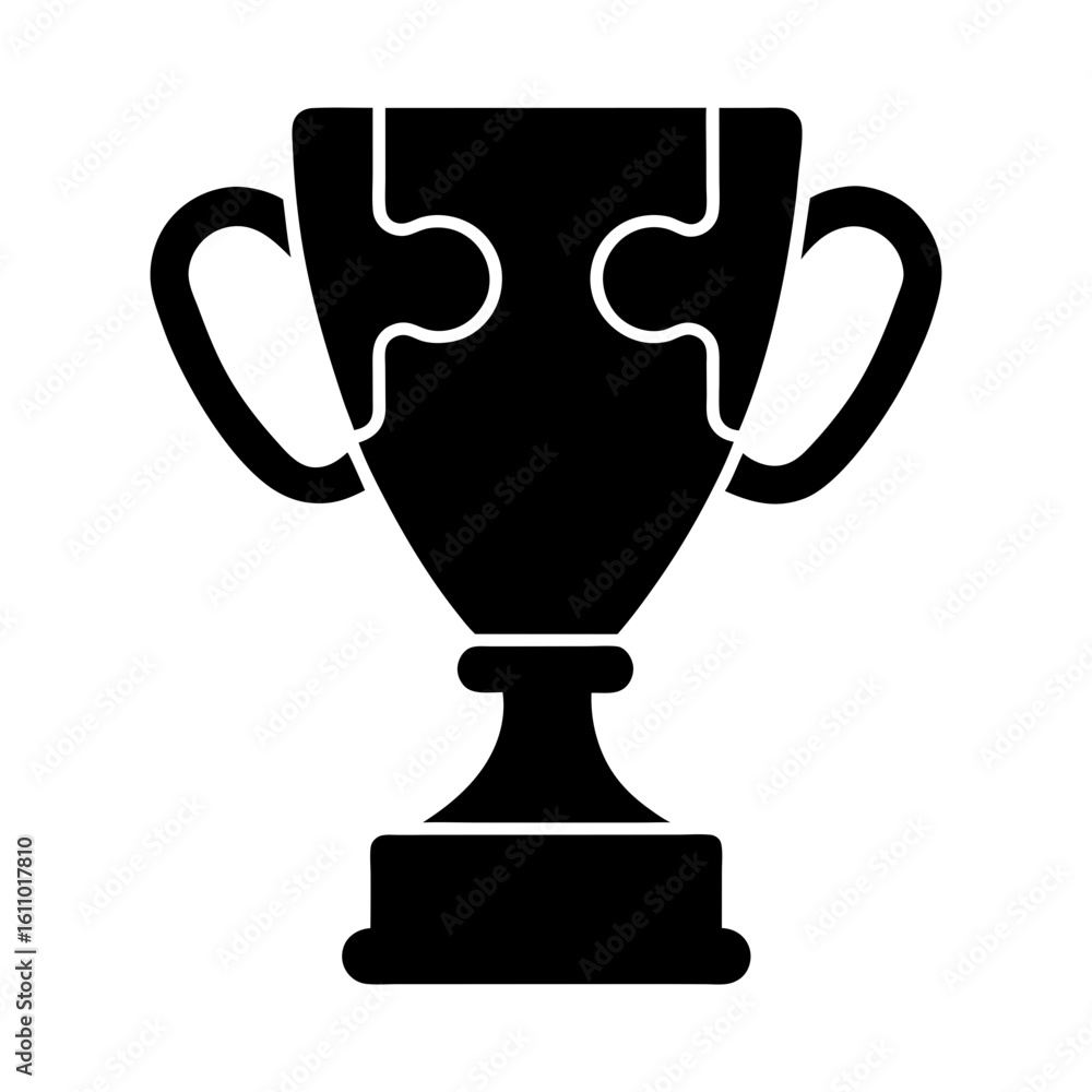 Fototapeta premium Black trophy with puzzle pieces forming the top part of the trophy