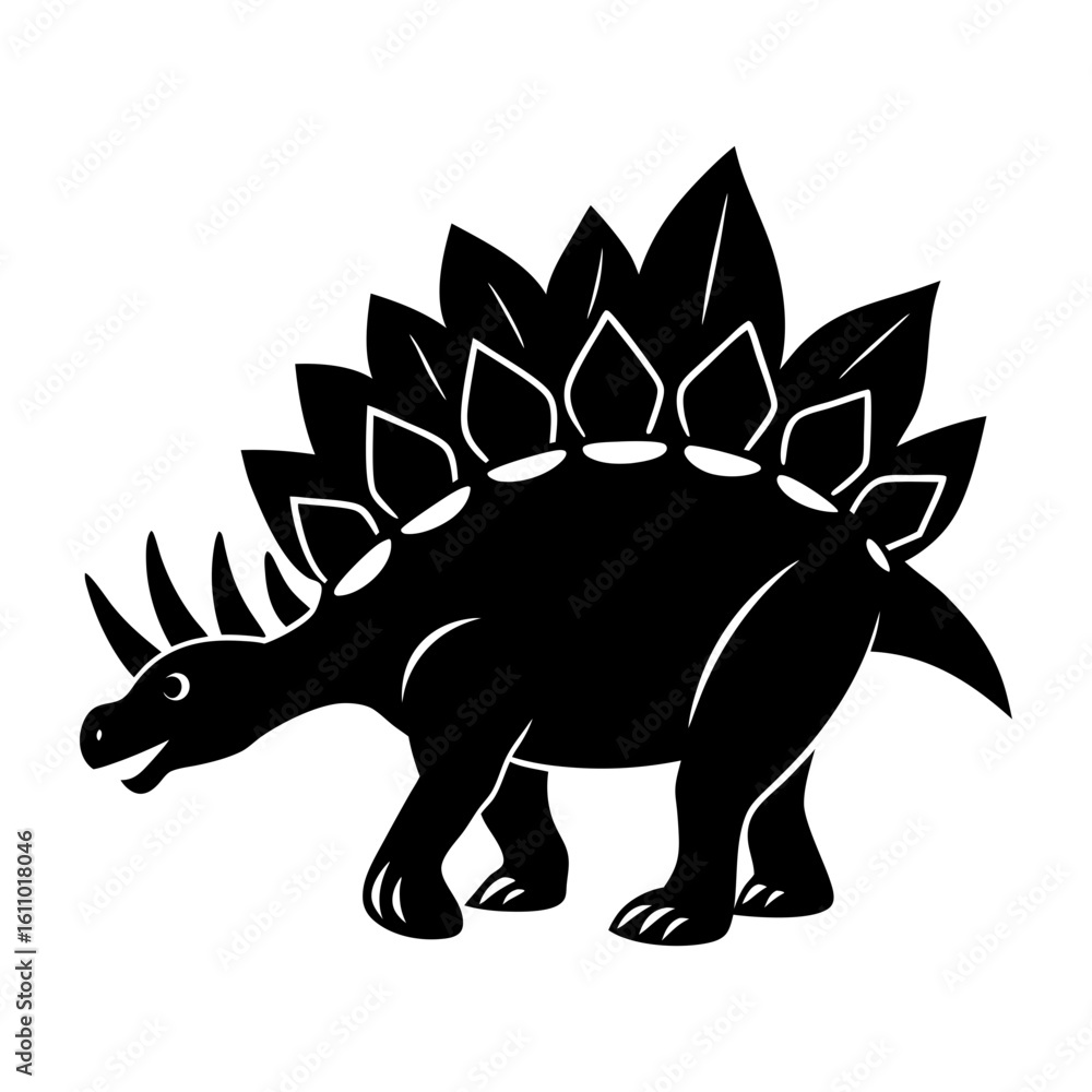 Fototapeta premium Silhouette of a stegosaurus with plates and spikes in black and white