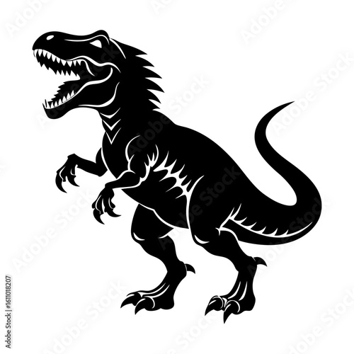 Illustration of a black silhouette of a tyrannosaurus rex roaring loud