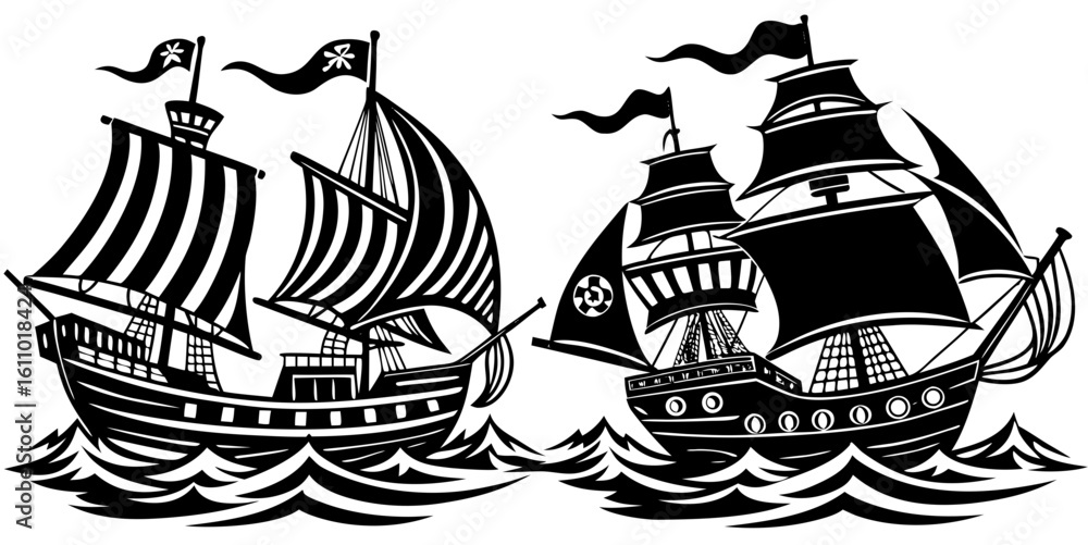 Fototapeta premium set of sailing ships