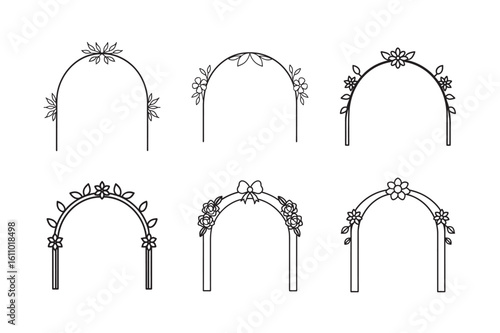 line art Wedding floral arch frame window set.