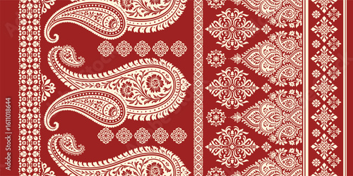 floral pattern vintage ethnic modern embroidery texture boho design vector illustration hand drawn pink flower motif branches leaves wallpaper seamless background border.