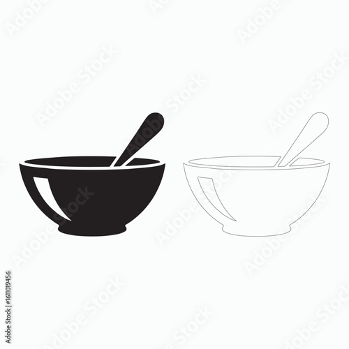 Simple black and white bowl with spoon icon
