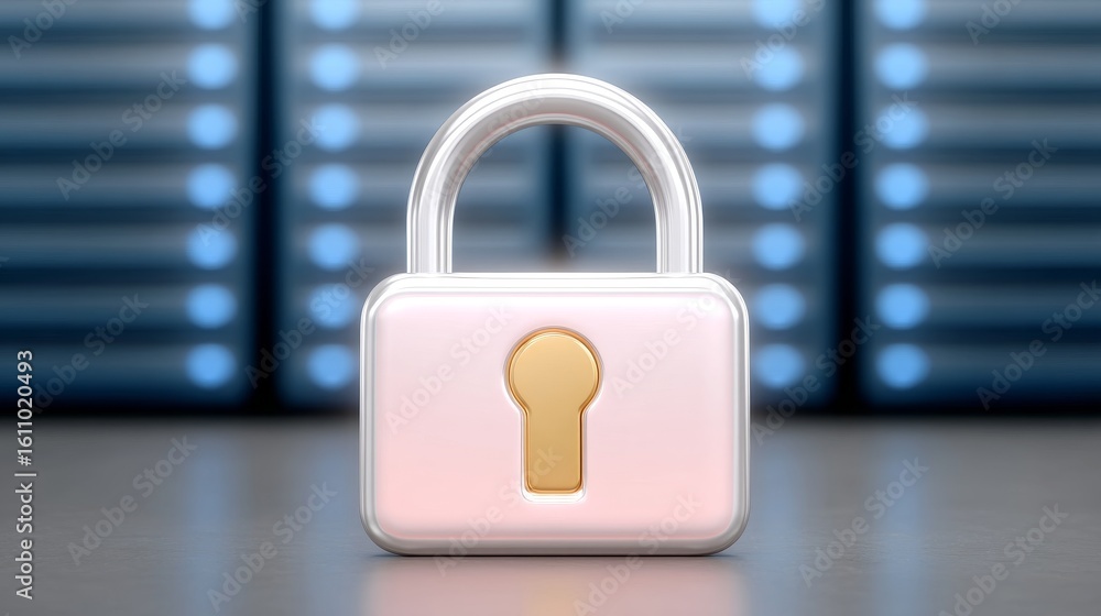 Fototapeta premium Digital security lock overlaying software interface in a modern data center digital art futuristic environment close-up view