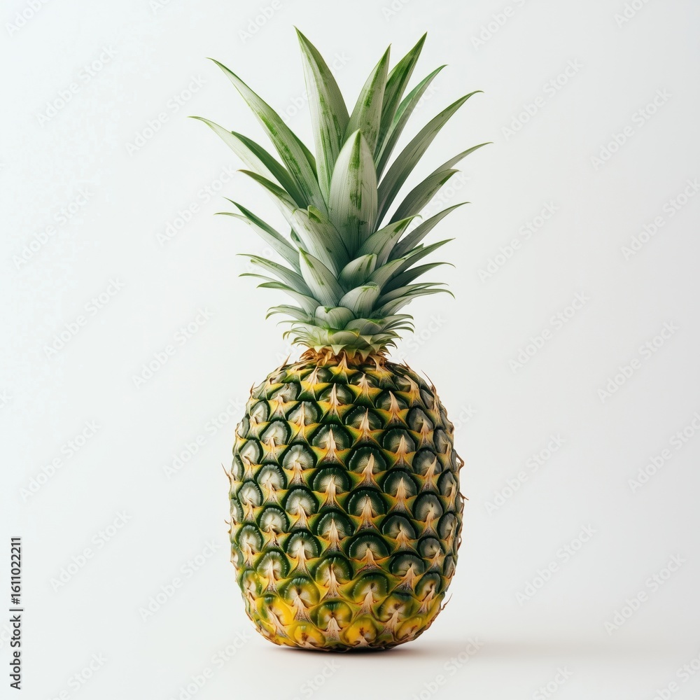 Fototapeta premium A single, perfectly ripe, golden pineapple, isolated on white background