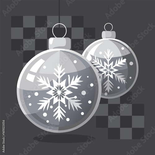 Blue glass Christmas baubles with golden snowflakes are festive winter holiday decorations