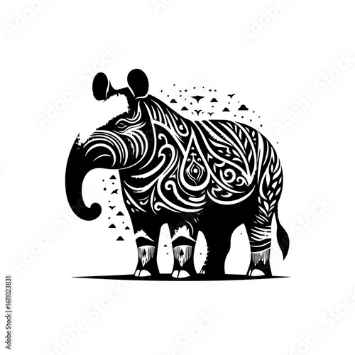 Stylized tapir with intricate tribal patterns