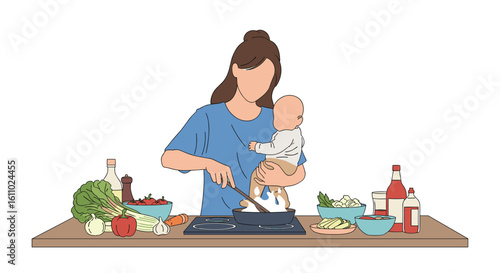 Enjoying healthy home cooked meals with your baby a parent preparing food for family