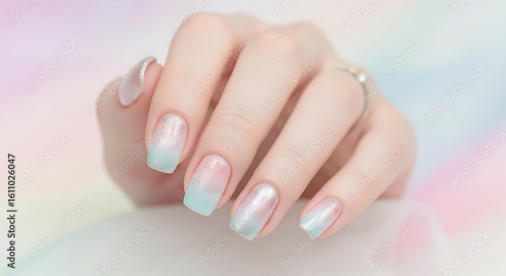 Naklejka premium Soft Pastel Blue Gradient Nails Close Up