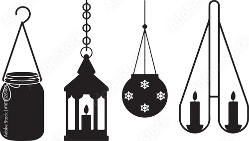 Hanging Lanterns and Candle Holders Icons Collection