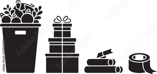 Christmas Gifts and Wrapping Decorations Icons Collection