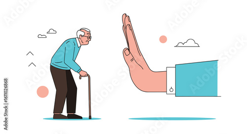 Elderly person facing barriers and rejection in their senior years
