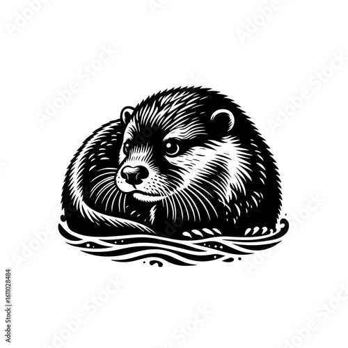 An otter floats serenely in the water