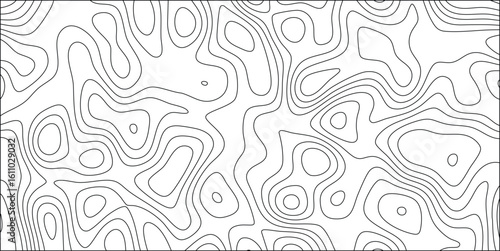Abstract contoured terrain map depicting topography with black lines and white background suitable for various design applications
