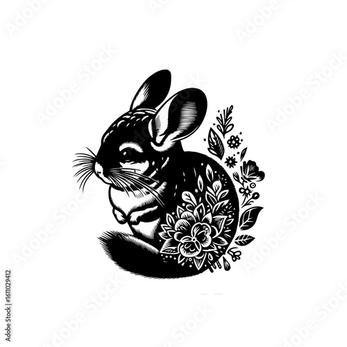 A charming chinchilla adorned with delicate flowers