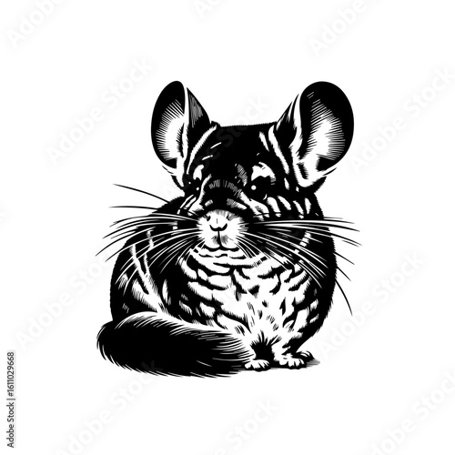 A cute chinchilla sits on a white background