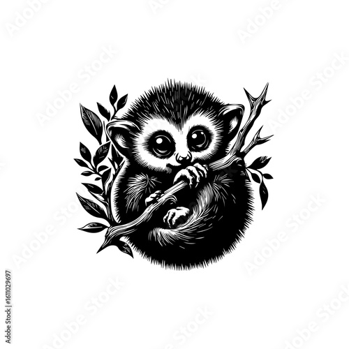 A cute baby monkey clinging to a branch
