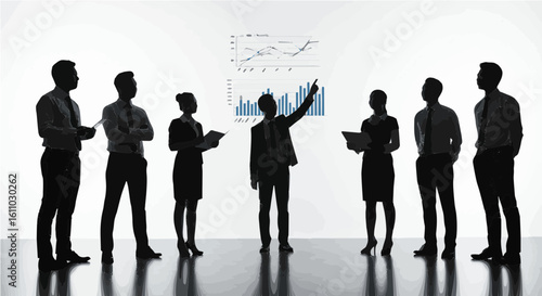 Business team reviewing financial charts, analyzing growth and future predictions