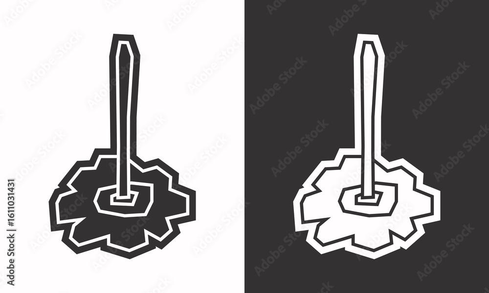 Mop Icon in Black Filled and White Filled Cutout Style Mop Icon in Black Filled and White Filled Cutout Style