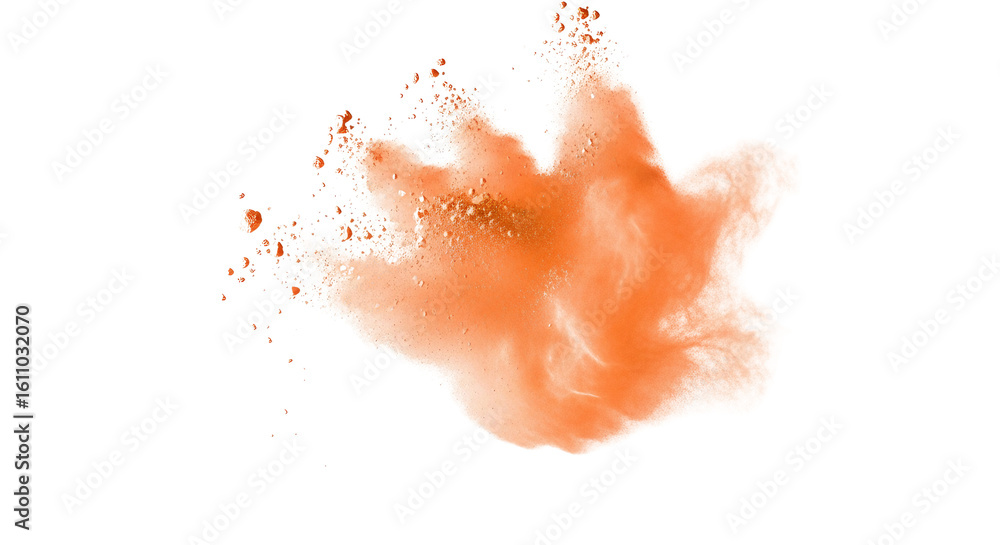 Fototapeta premium Explosion of orange powder isolated PNG with Transparent Background