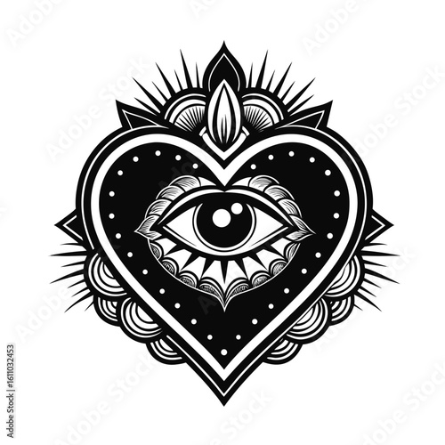 Mystical heart eye symbol isolated on white background