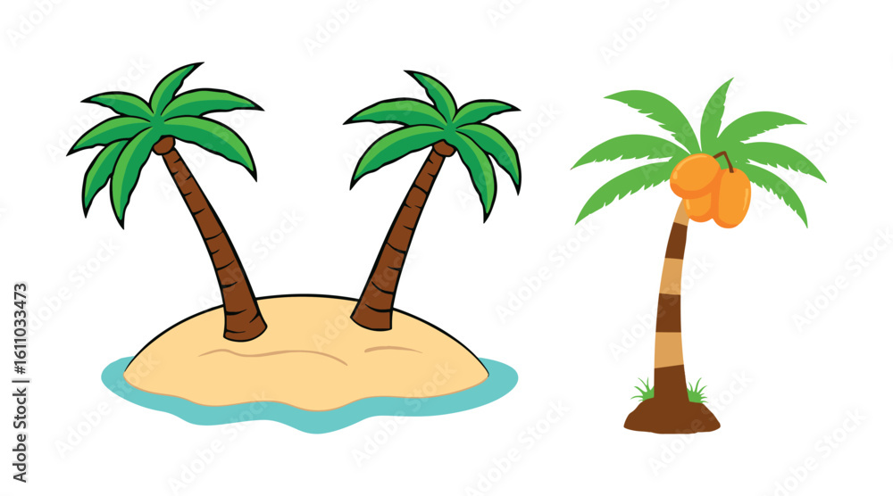 Fototapeta premium beach Style cartoon Palm Tree Vector design and summer Projects on white background.