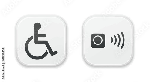 Two rounded square icons representing accessibility and automated door access feature