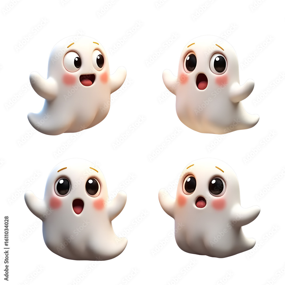 Obraz premium Cute Cartoon Ghosts with Happy Faces