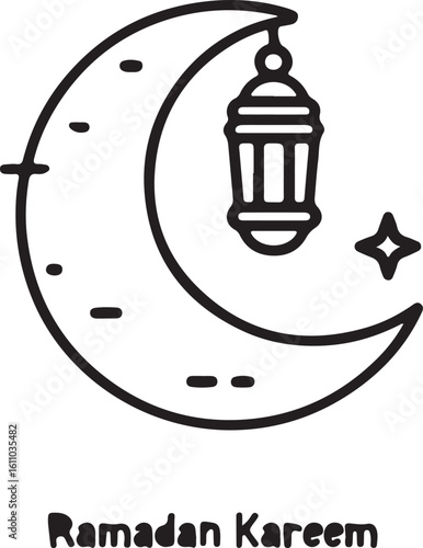 Crescent moon with hanging lantern and star  style vector illustration EPS file download	