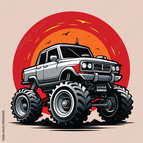 Red off-road agricultural tractor, a vector illustration of a farm machine toy